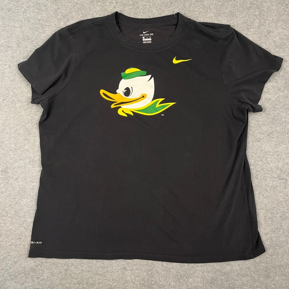 Nike T-Shirt Women XXL Black Oregon Ducks Dri-Fit Short Sleeve Logo Tee